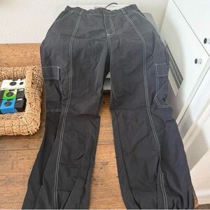 Black Women's Cargo Work Pants with Contrast Stitching